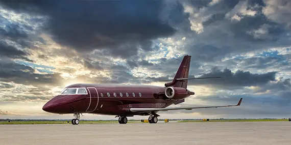 Exterior of Gulfstream G200 with beautiful merlot paint