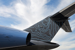 Tail of newly refurbished aircraft paint
