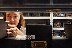 shelves displaying airplane parts
